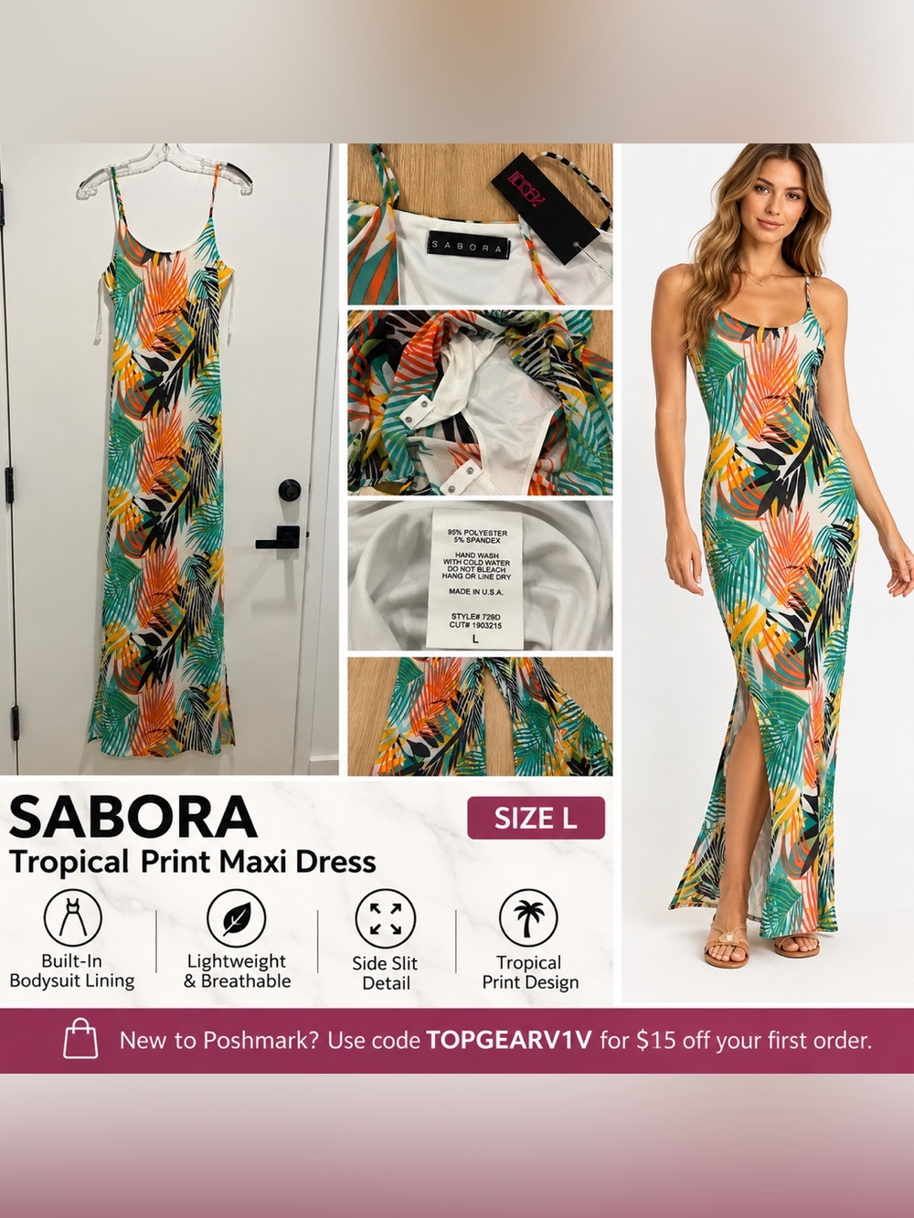 Sabora Tropical Leaf Maxi Slip Dress - Green, Orange, Yellow, Black